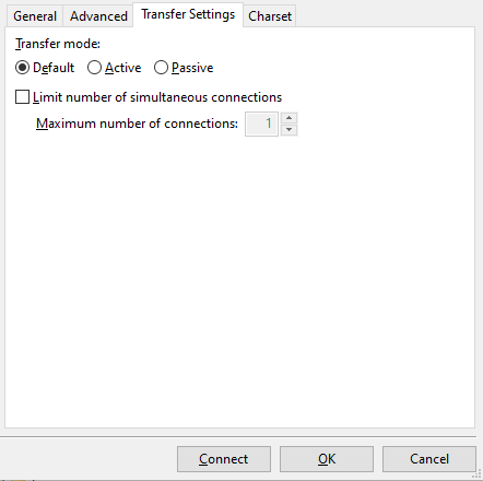 FileZilla FTP - Site Manager - Transfer Settings