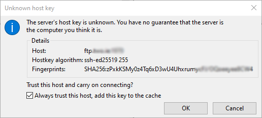 FileZilla FTP - Unknown Host Key