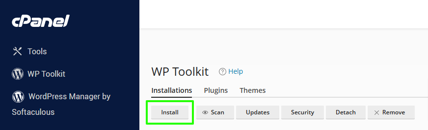 WP Toolkit - Install button